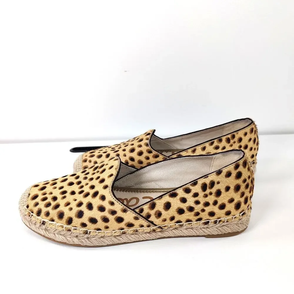 Sam Edelman Kesia Calf Hair Leopard Espadrille Flats Tan Brown Women's 6.5‎